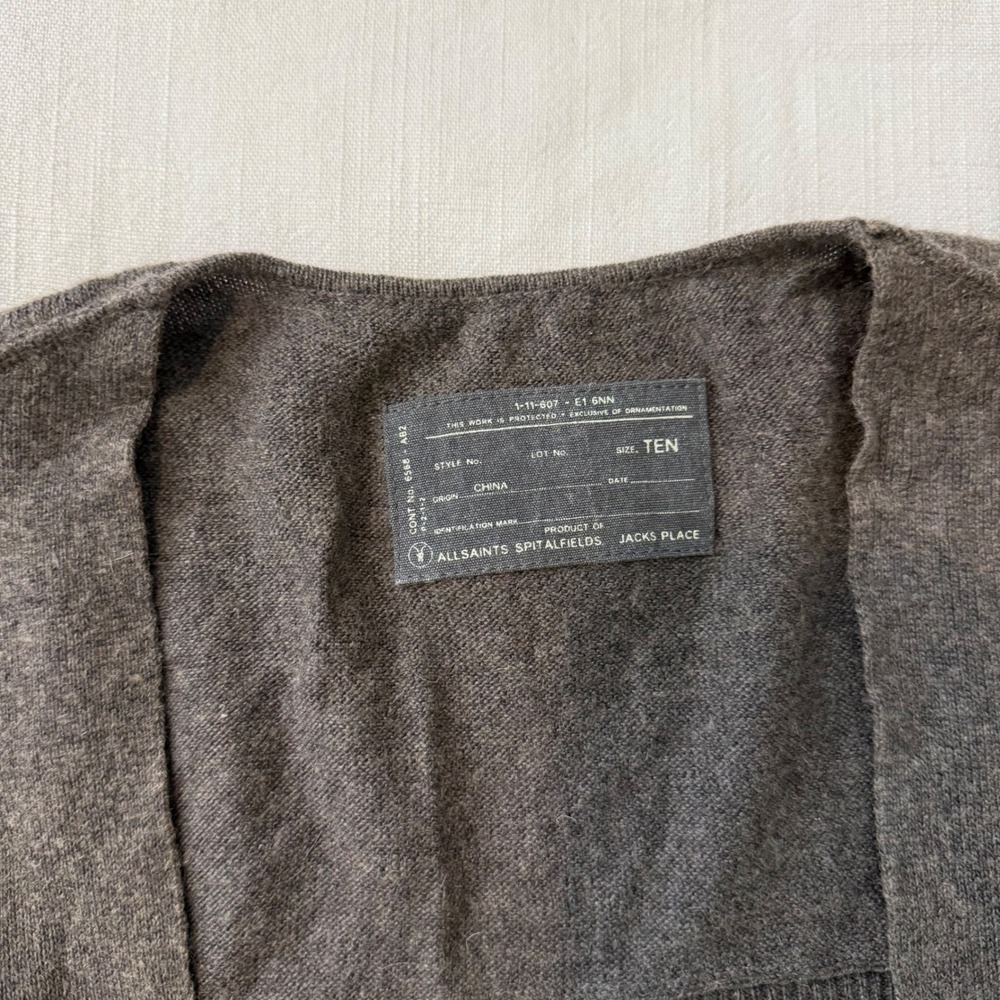ALLSAINTS Spitalfields Raeburn Cardigan Sweater Knit Dark‎ Gray Size TEN - Picture 2 of 8